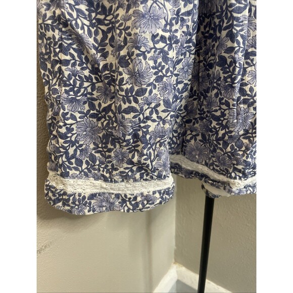 American Eagle Strapless Floral Mini Dress Cotton Linen Blend Womens Large Blue - Picture 3 of 6
